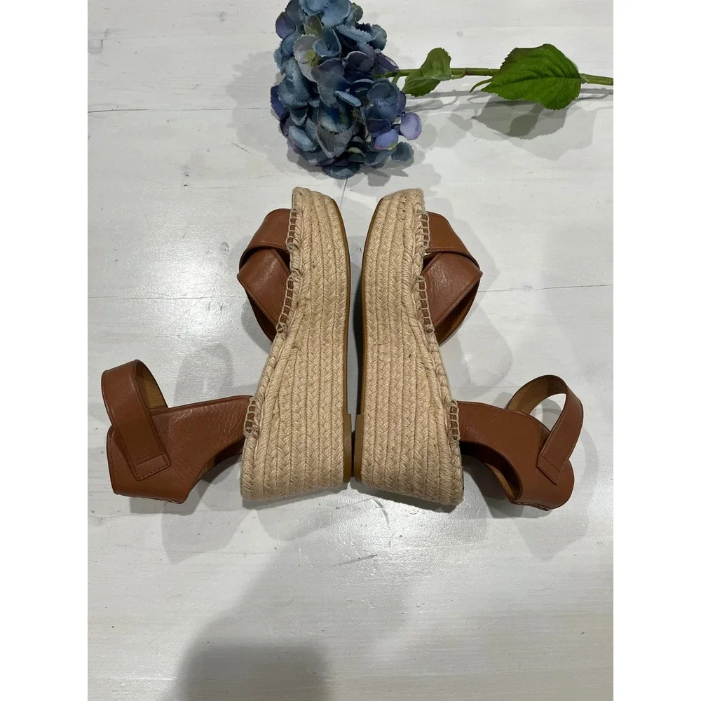 Coach Espadrille Platform Sandals Leather‎ Criss Cross Ankle Strap 7.5